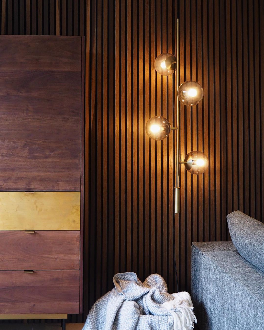 Contemporary Orb Glass Globe Vertical Pendant Light Brass and Glass Multi Light Fixture