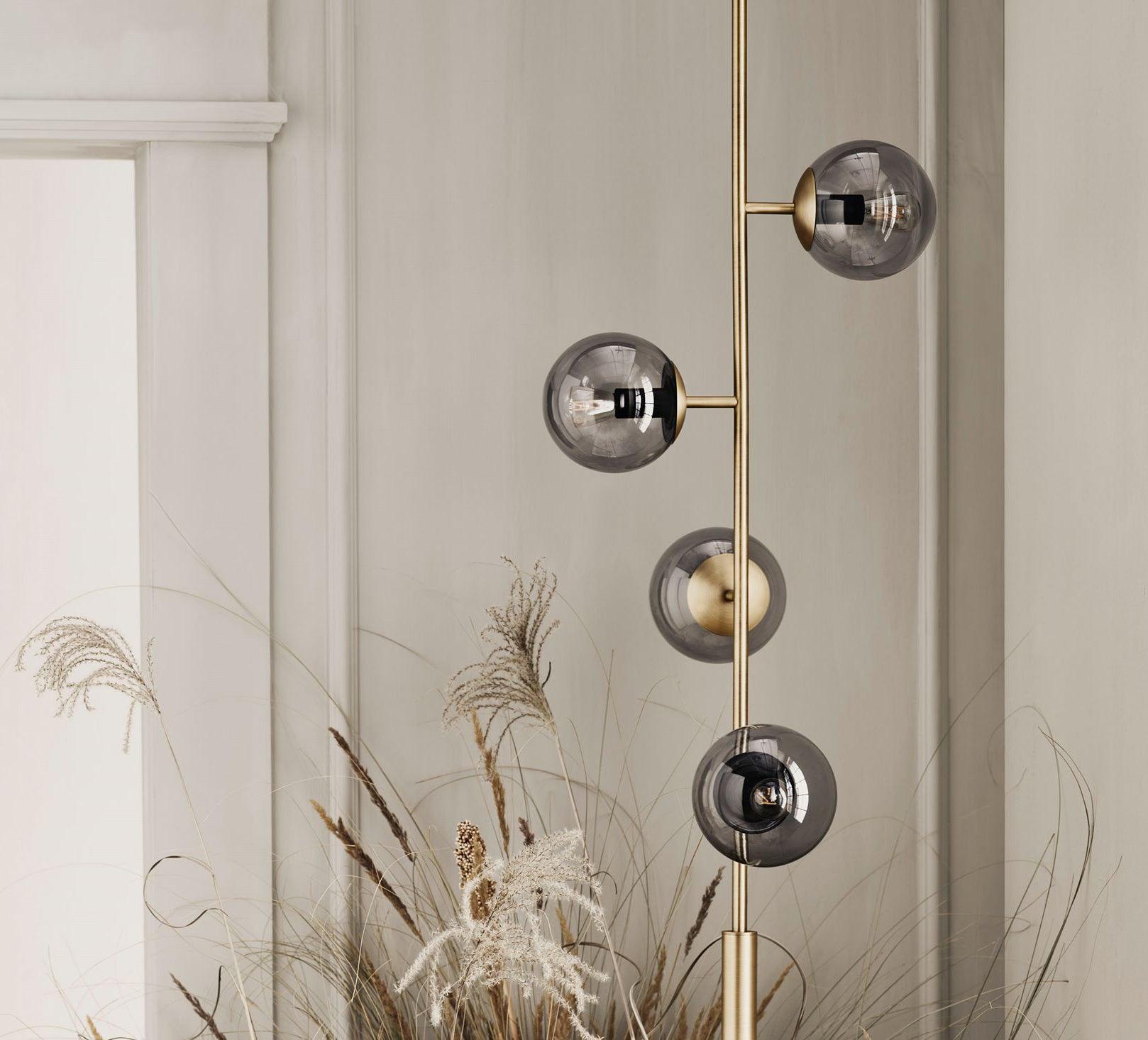Contemporary Orb Glass Globe Vertical Pendant Light Brass and Glass Multi Light Fixture