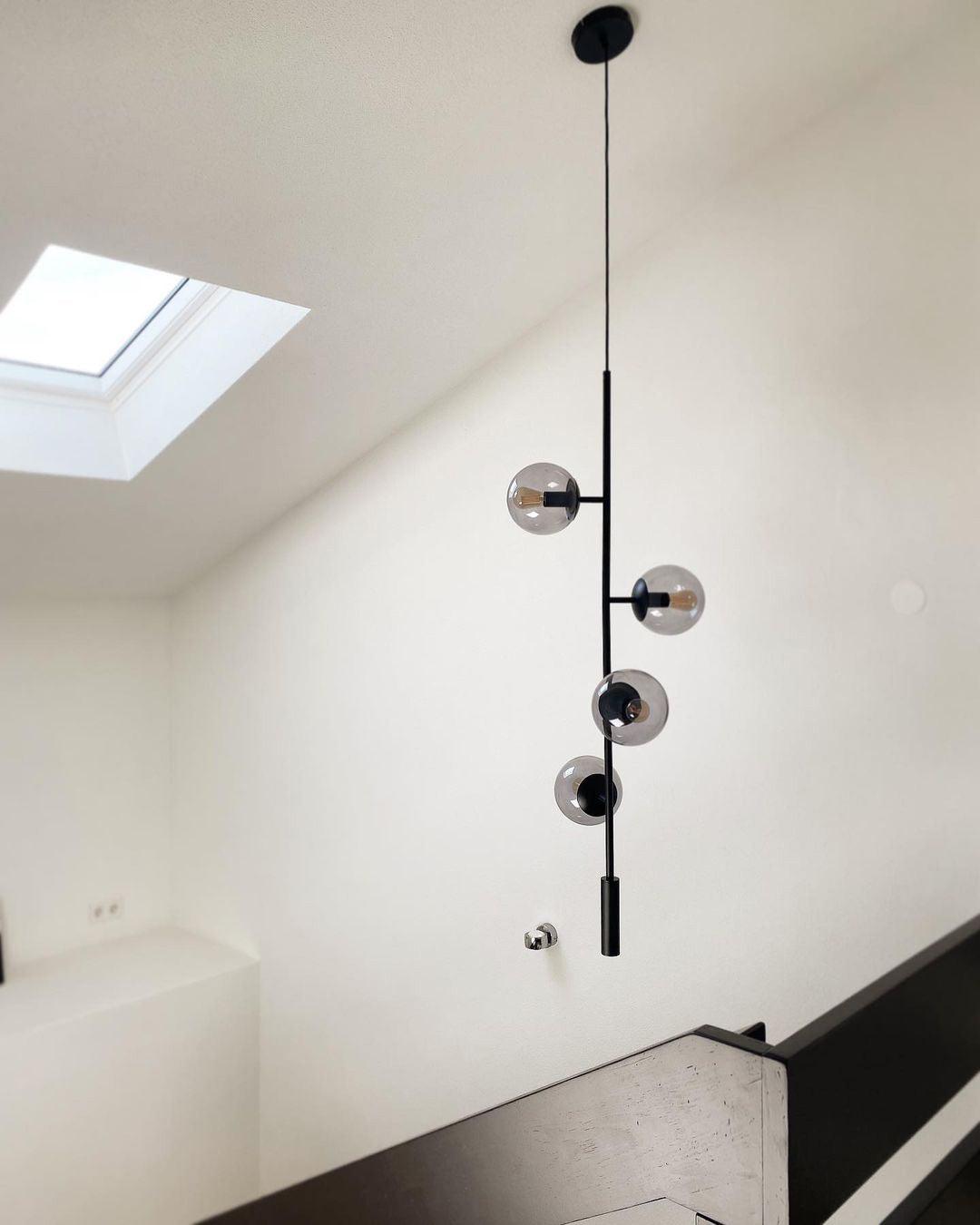 Contemporary Orb Glass Globe Vertical Pendant Light Brass and Glass Multi Light Fixture