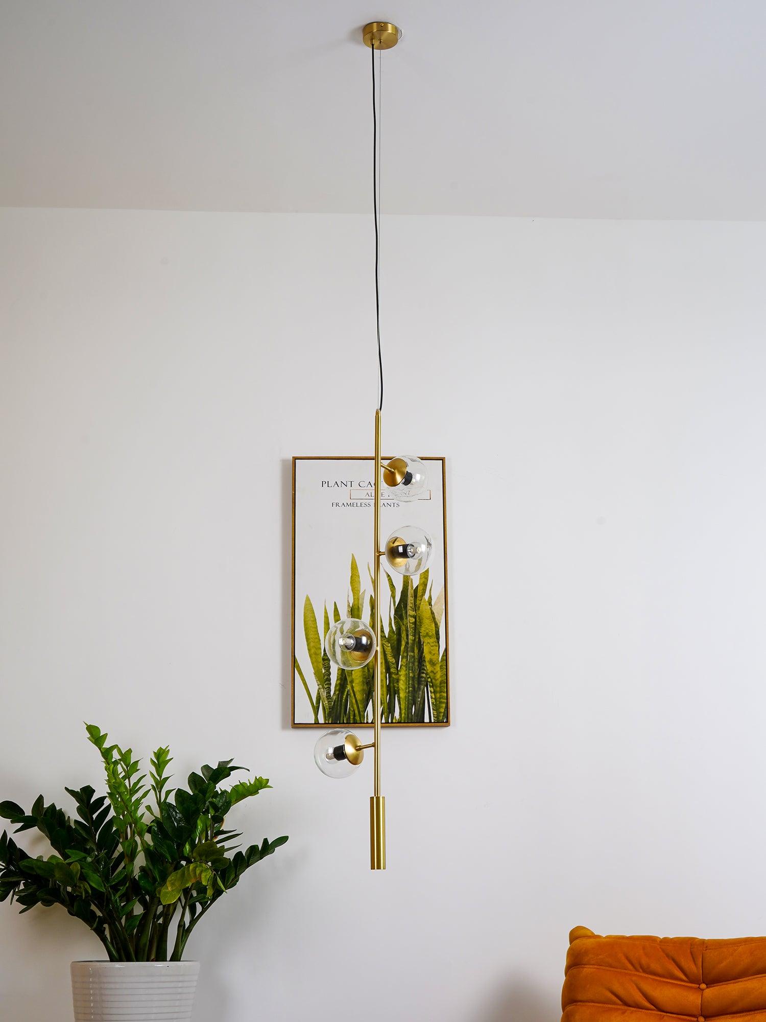 Contemporary Orb Glass Globe Vertical Pendant Light Brass and Glass Multi Light Fixture