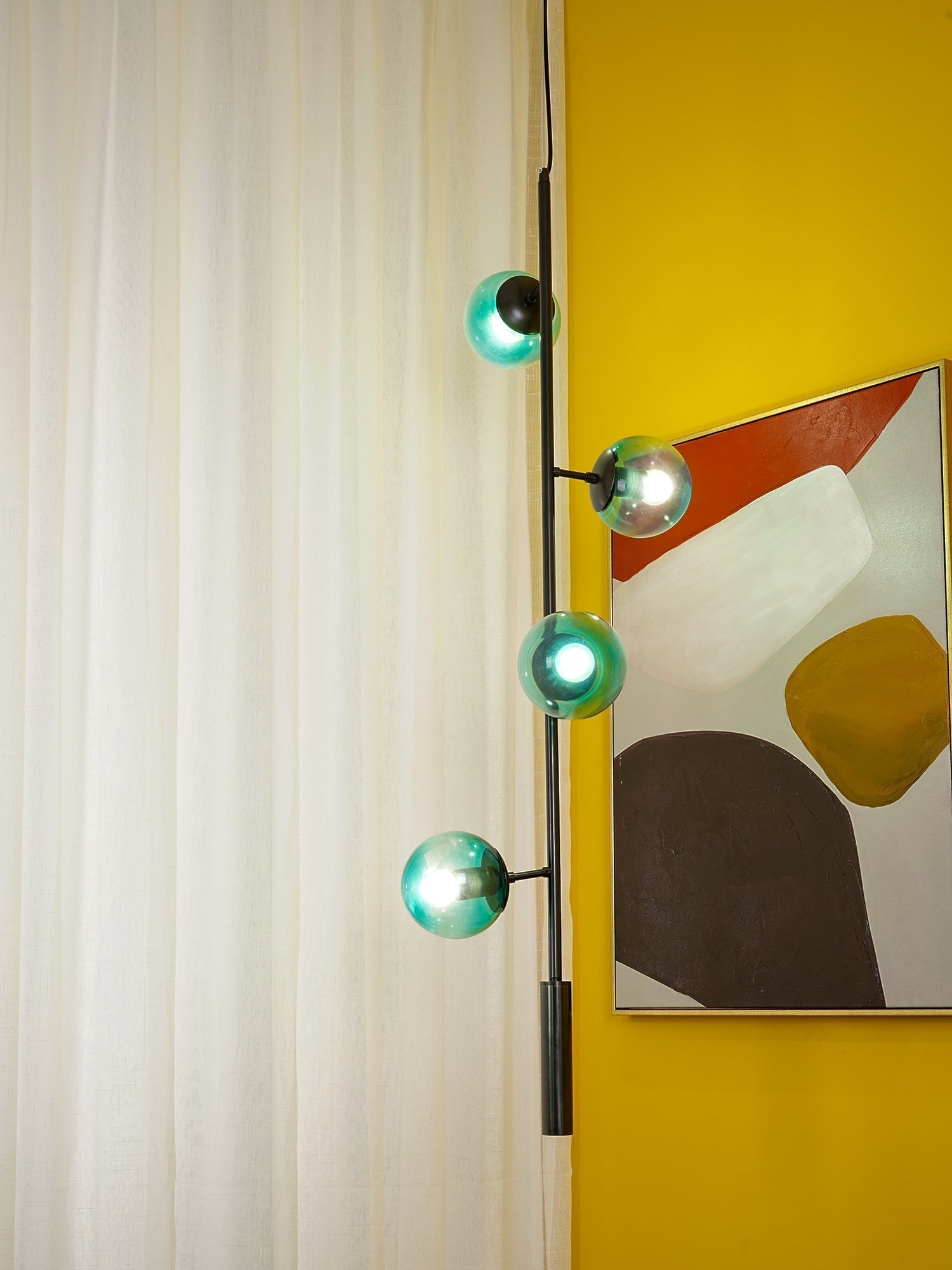 Contemporary Orb Glass Globe Vertical Pendant Light Brass and Glass Multi Light Fixture
