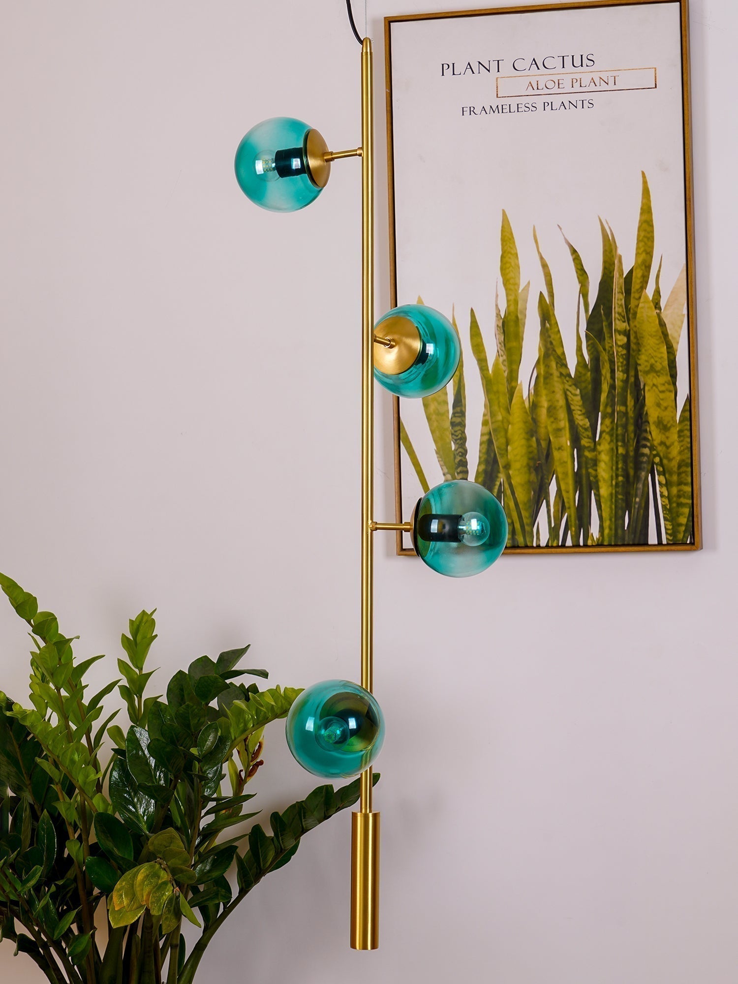 Contemporary Orb Glass Globe Vertical Pendant Light Brass and Glass Multi Light Fixture