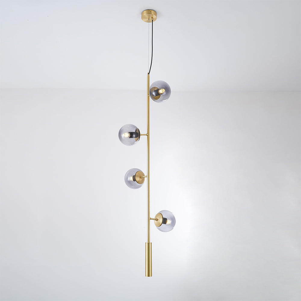 Contemporary Orb Glass Globe Vertical Pendant Light Brass and Glass Multi Light Fixture