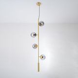 Contemporary Orb Glass Globe Vertical Pendant Light Brass and Glass Multi Light Fixture