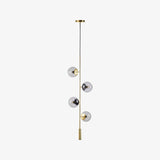 Contemporary Orb Glass Globe Vertical Pendant Light Brass and Glass Multi Light Fixture