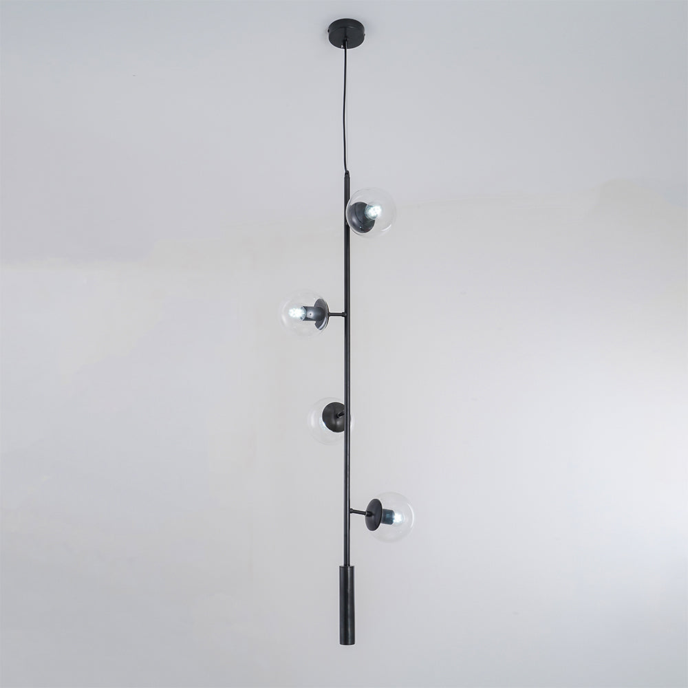 Contemporary Orb Glass Globe Vertical Pendant Light Brass and Glass Multi Light Fixture