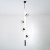 Contemporary Orb Glass Globe Vertical Pendant Light Brass and Glass Multi Light Fixture