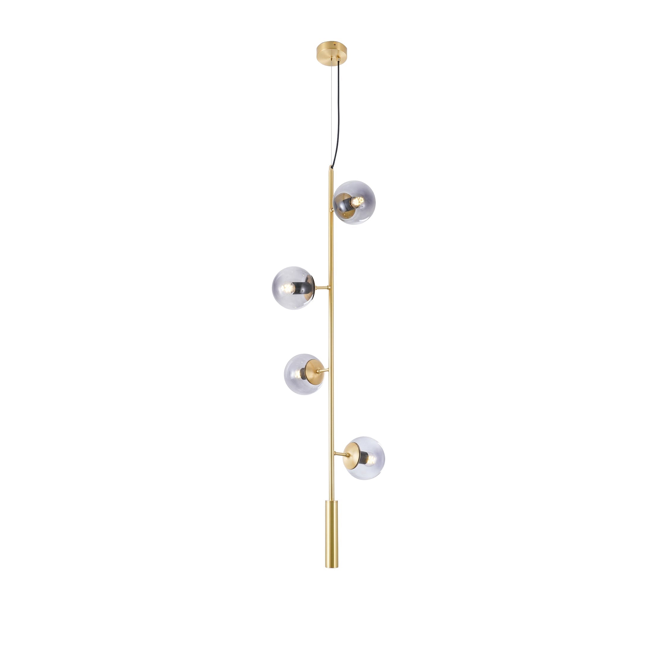 Contemporary Orb Glass Globe Vertical Pendant Light Brass and Glass Multi Light Fixture