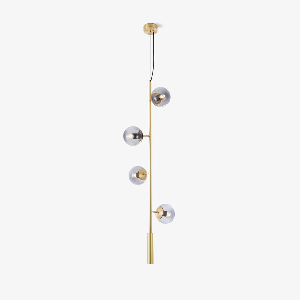 Contemporary Orb Glass Globe Vertical Pendant Light Brass and Glass Multi Light Fixture