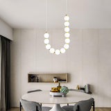 Contemporary Pearl Necklace LED Chandelier Gold Brass Pendant Lighting with White Orbs