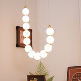 Contemporary Pearl Necklace LED Chandelier Gold Brass Pendant Lighting with White Orbs