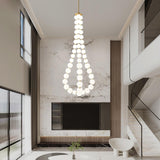 Contemporary Pearl Necklace LED Chandelier Gold Brass Pendant Lighting with White Orbs