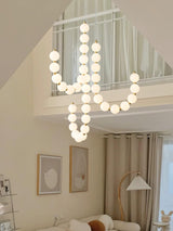 Contemporary Pearl Necklace LED Chandelier Gold Brass Pendant Lighting with White Orbs