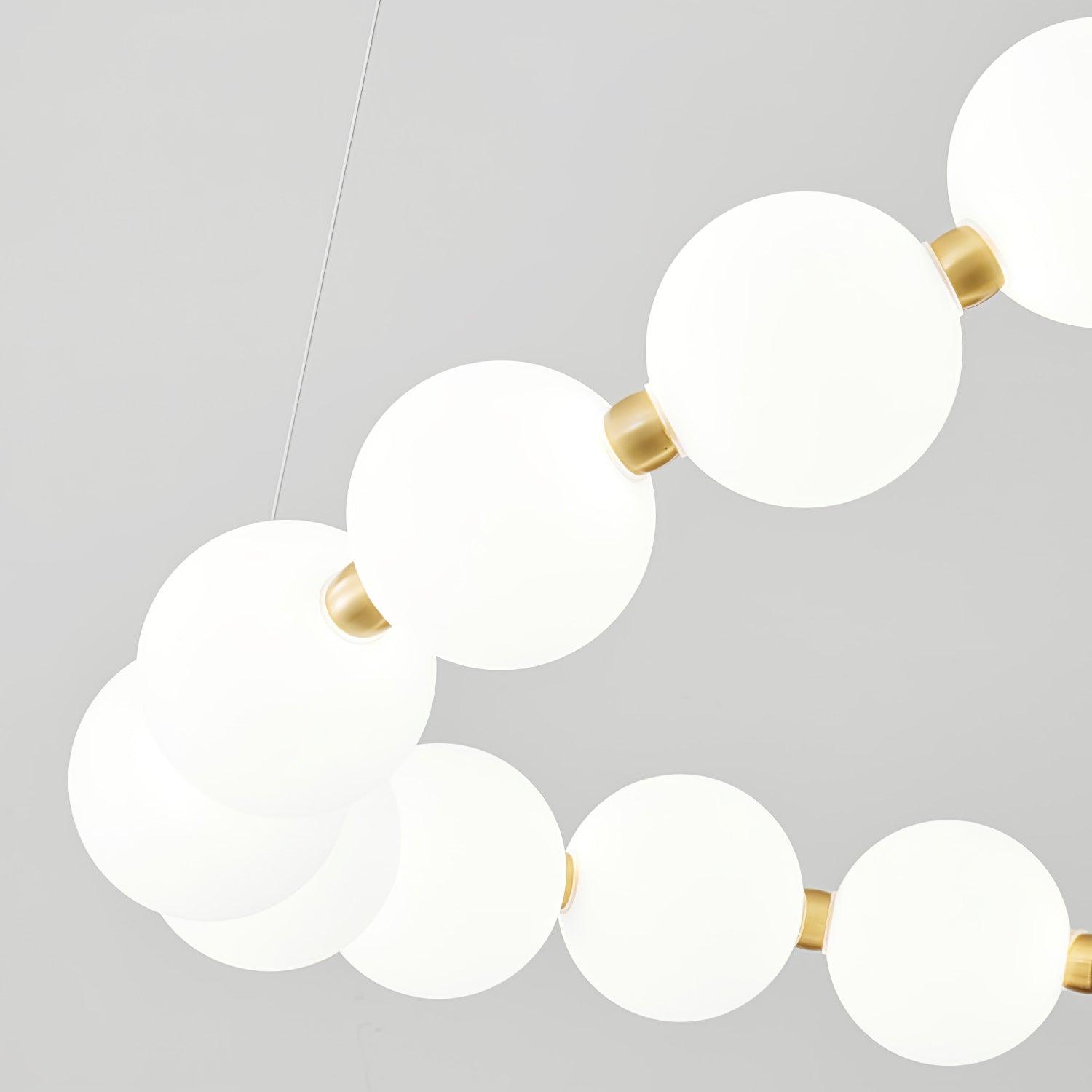 Contemporary Pearl Necklace LED Chandelier Gold Brass Pendant Lighting with White Orbs