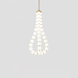 Contemporary Pearl Necklace LED Chandelier Gold Brass Pendant Lighting with White Orbs