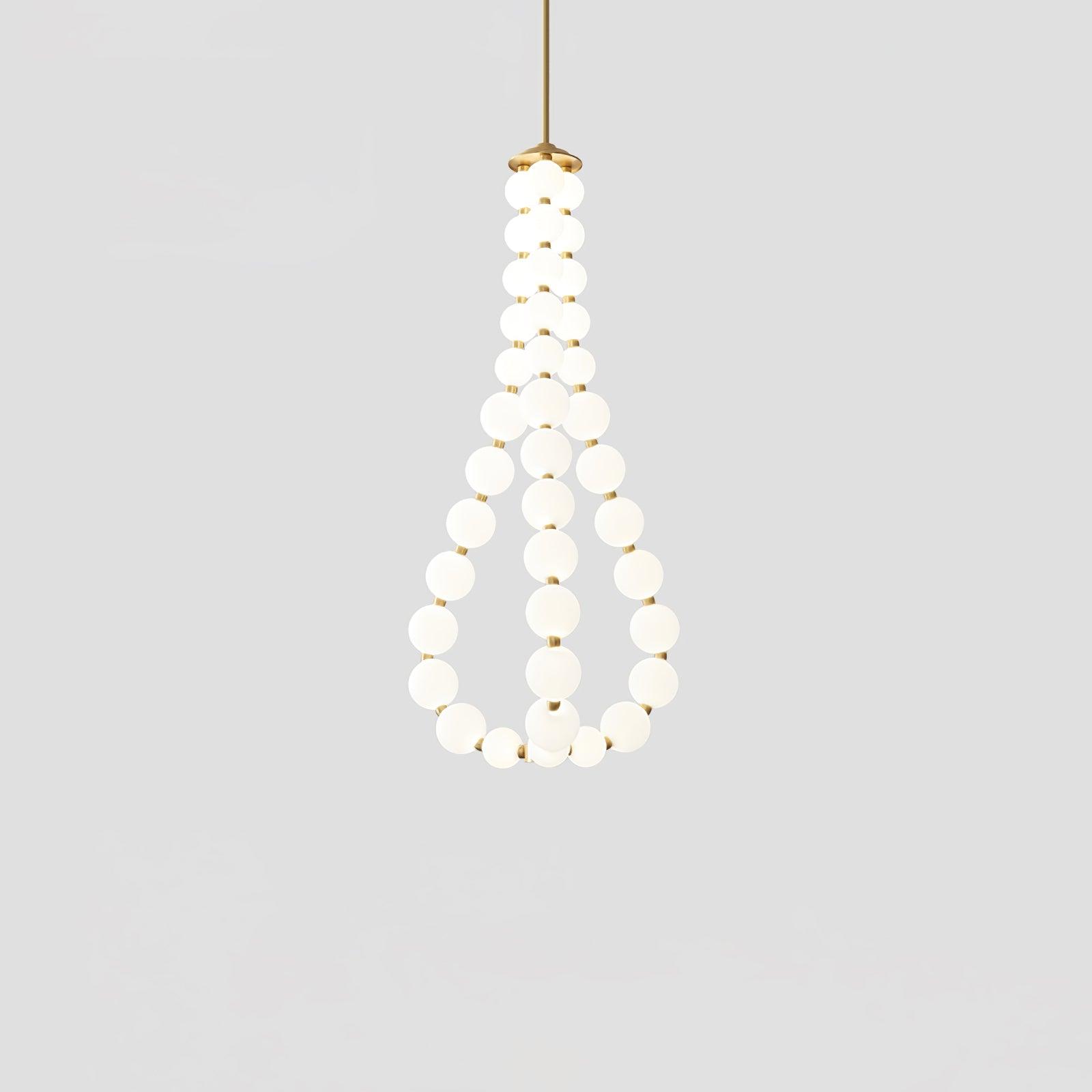 Contemporary Pearl Necklace LED Chandelier Gold Brass Pendant Lighting with White Orbs
