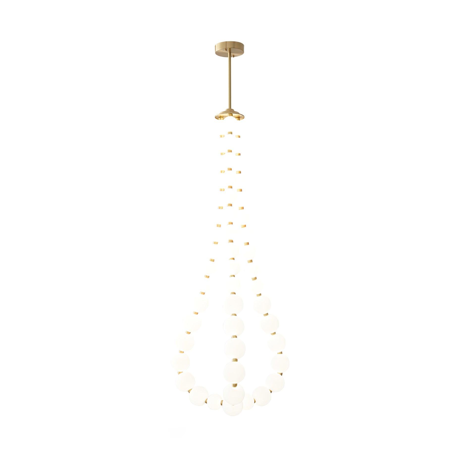 Contemporary Pearl Necklace LED Chandelier Gold Brass Pendant Lighting with White Orbs