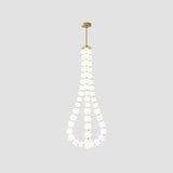 Contemporary Pearl Necklace LED Chandelier Gold Brass Pendant Lighting with White Orbs