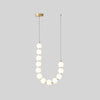 Contemporary Pearl Necklace LED Chandelier Gold Brass Pendant Lighting with White Orbs