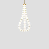Contemporary Pearl Necklace LED Chandelier Gold Brass Pendant Lighting with White Orbs