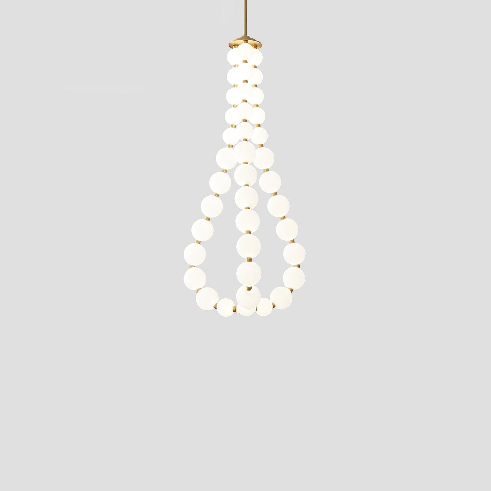 Contemporary Pearl Necklace LED Chandelier Gold Brass Pendant Lighting with White Orbs