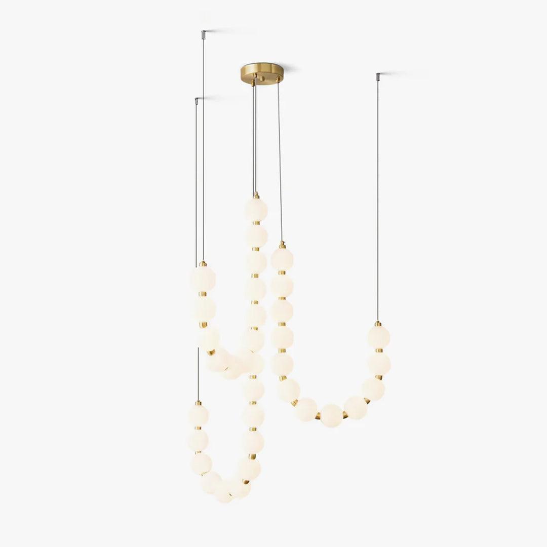 Contemporary Pearl Necklace LED Chandelier Gold Brass Pendant Lighting with White Orbs