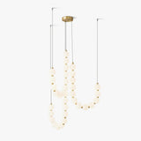 Contemporary Pearl Necklace LED Chandelier Gold Brass Pendant Lighting with White Orbs