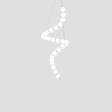 Contemporary Pearl Necklace LED Chandelier Gold Brass Pendant Lighting with White Orbs