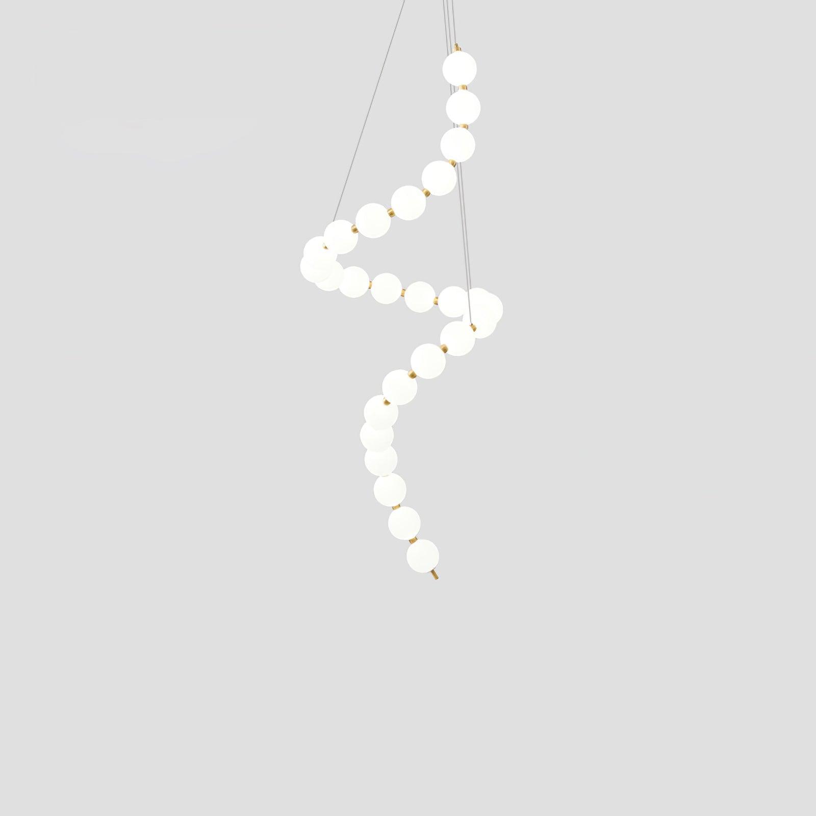 Contemporary Pearl Necklace LED Chandelier Gold Brass Pendant Lighting with White Orbs
