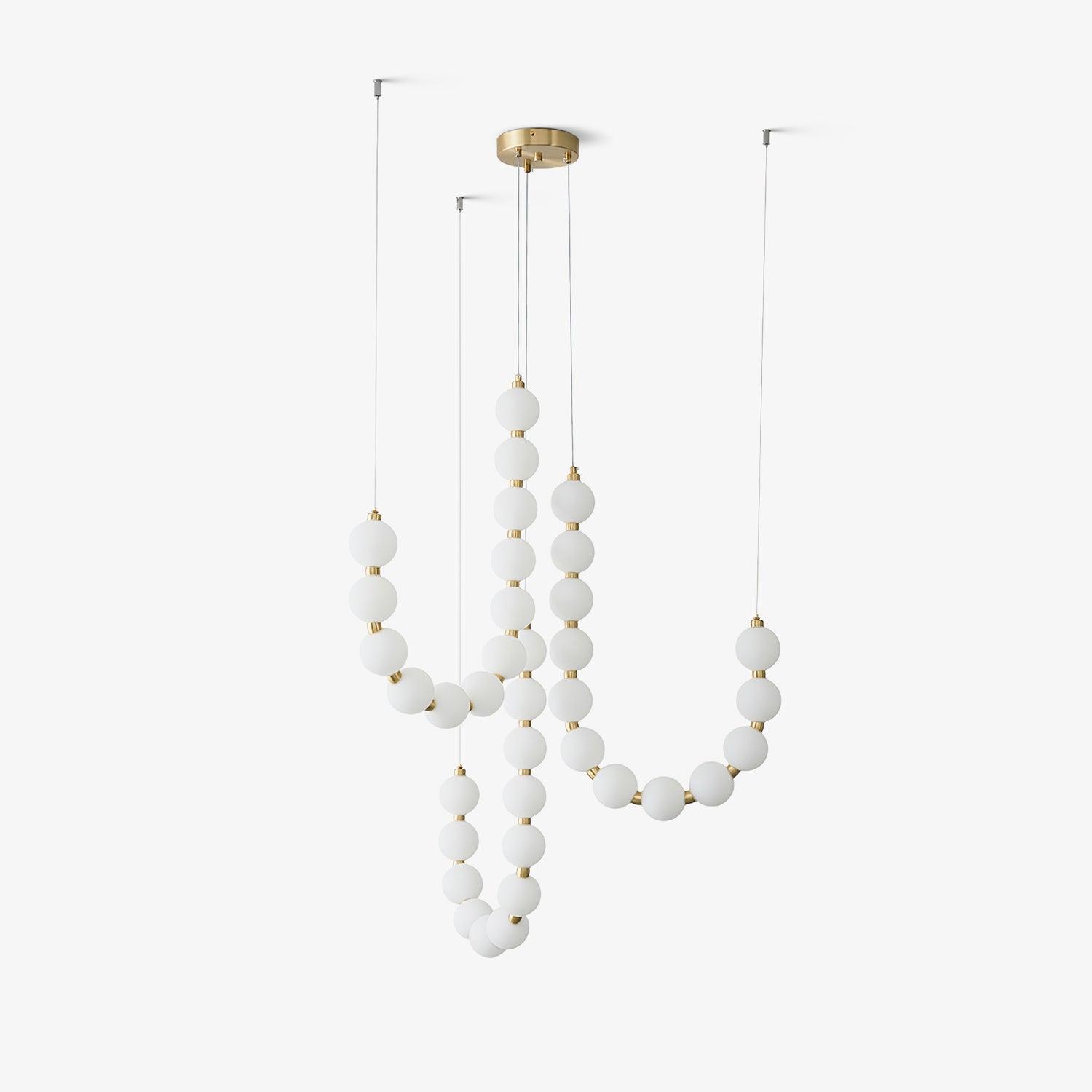 Contemporary Pearl Necklace LED Chandelier Gold Brass Pendant Lighting with White Orbs