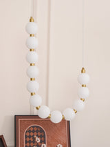 Contemporary Pearl Necklace LED Chandelier Gold Brass Pendant Lighting with White Orbs
