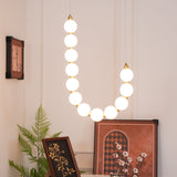 Contemporary Pearl Necklace LED Chandelier Gold Brass Pendant Lighting with White Orbs