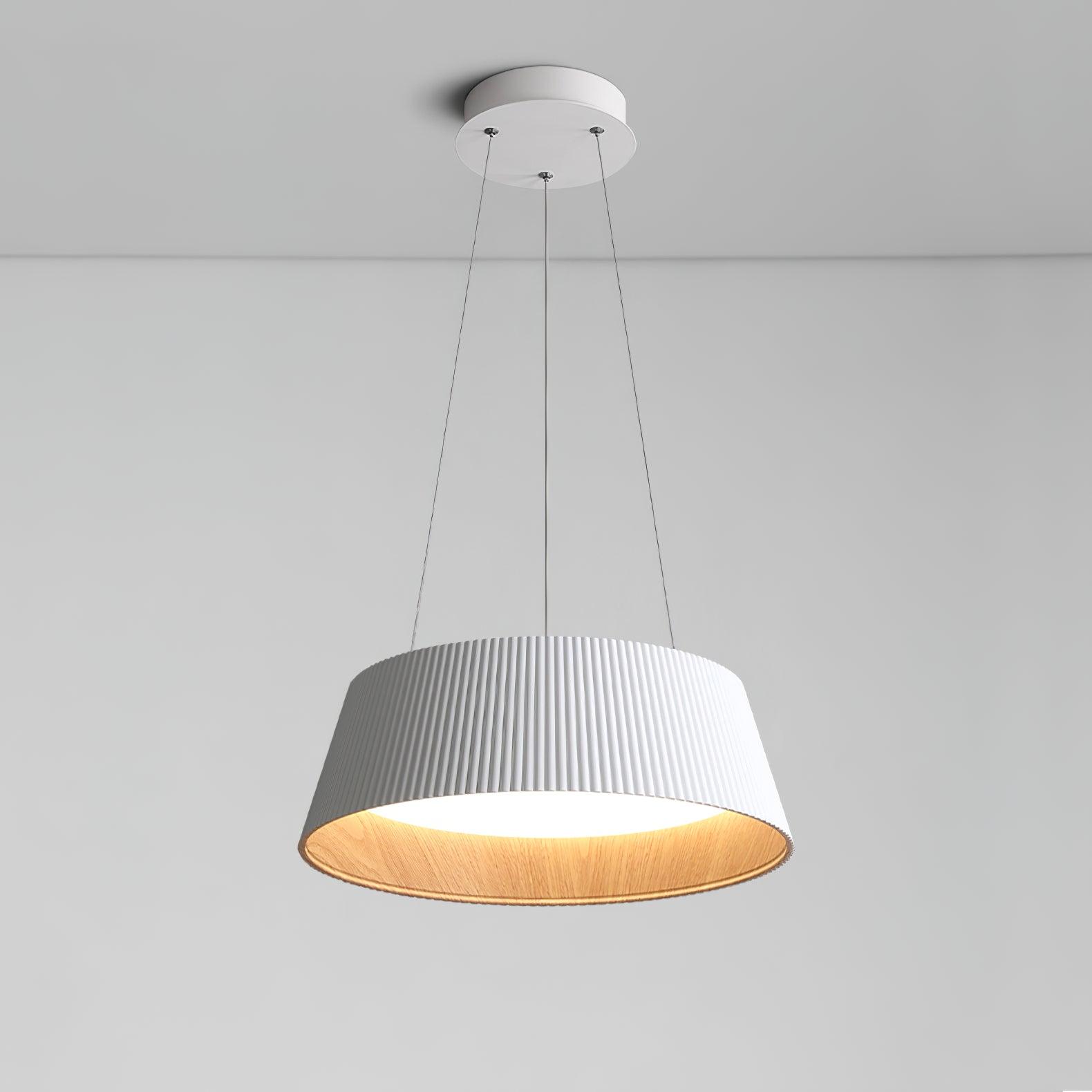 Contemporary Ribbed Metal LED Pendant Light with Acrylic Diffuser and Adjustable Cable