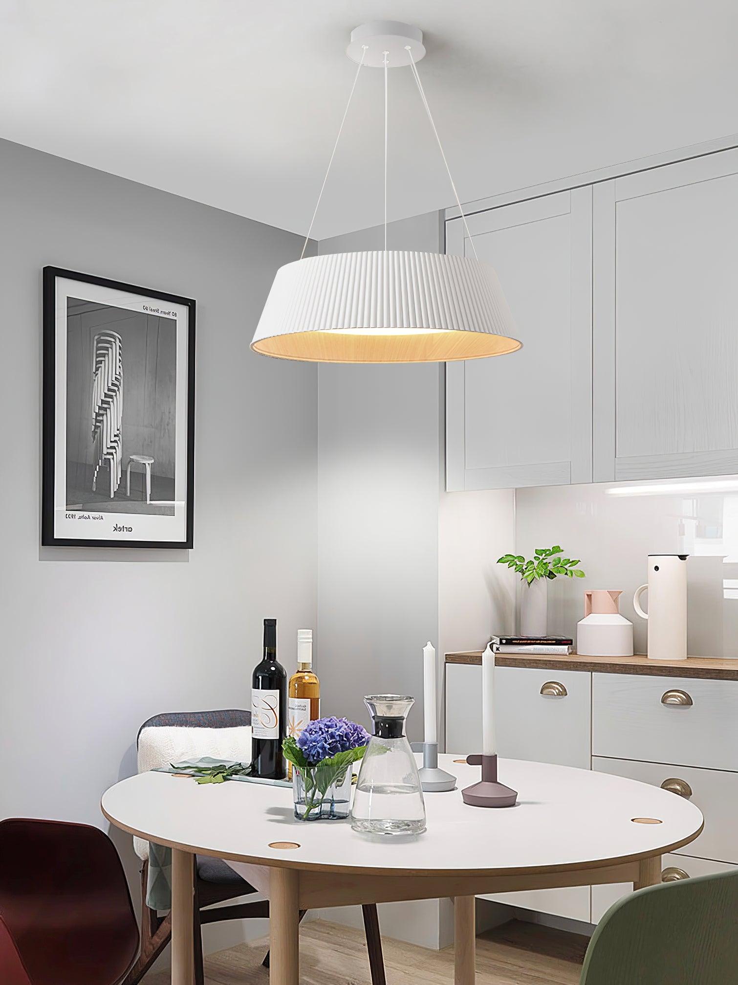 Contemporary Ribbed Metal LED Pendant Light with Acrylic Diffuser and Adjustable Cable