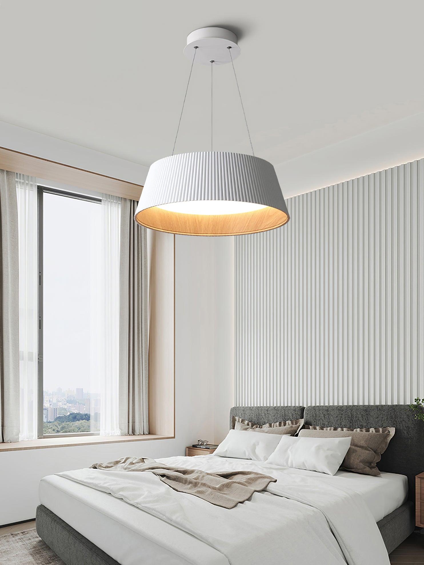 Contemporary Ribbed Metal LED Pendant Light with Acrylic Diffuser and Adjustable Cable