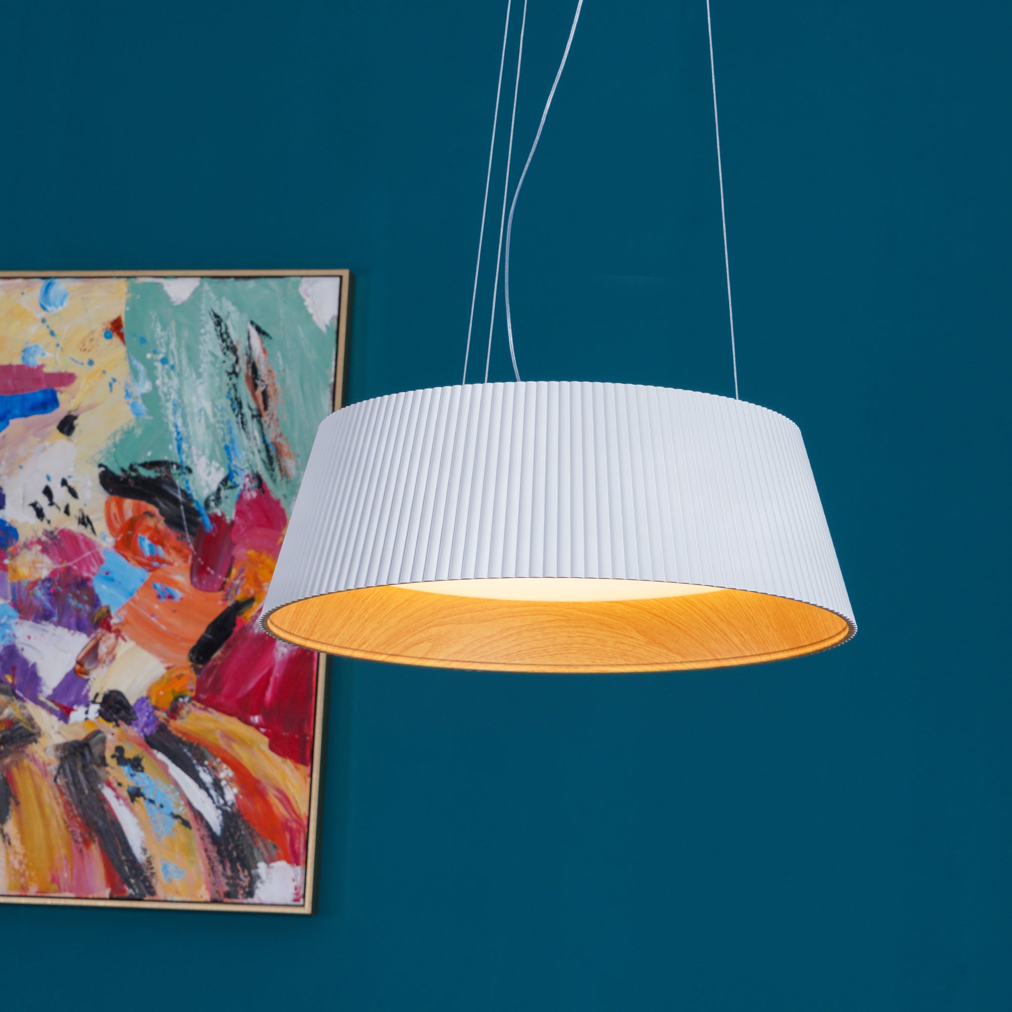 Contemporary Ribbed Metal LED Pendant Light with Acrylic Diffuser and Adjustable Cable