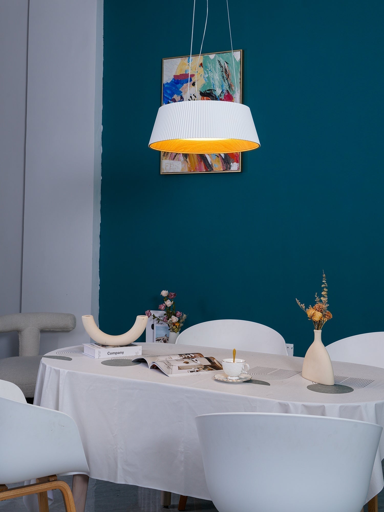 Contemporary Ribbed Metal LED Pendant Light with Acrylic Diffuser and Adjustable Cable