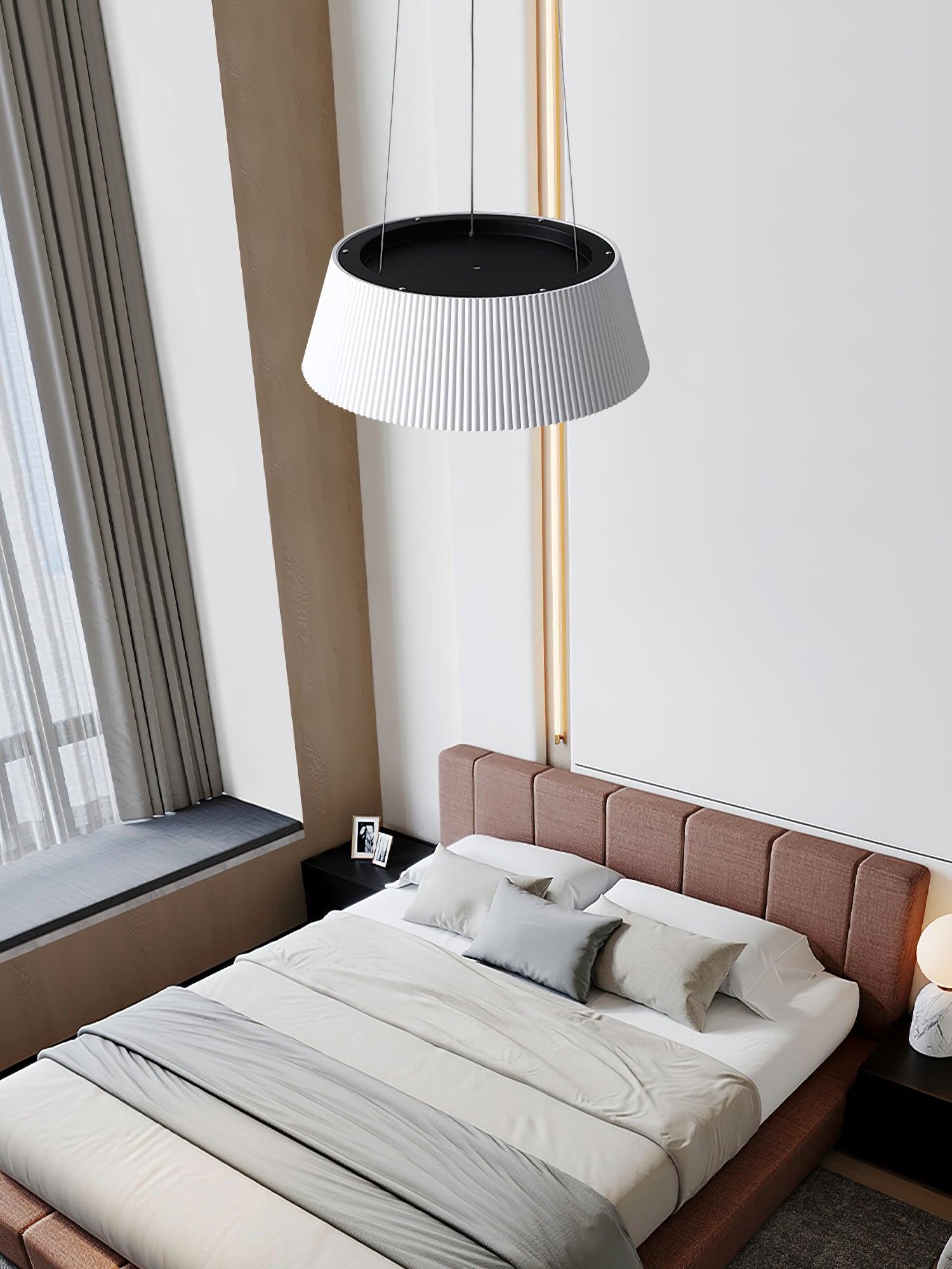 Contemporary Ribbed Metal LED Pendant Light with Acrylic Diffuser and Adjustable Cable