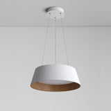 Contemporary Ribbed Metal LED Pendant Light with Acrylic Diffuser and Adjustable Cable