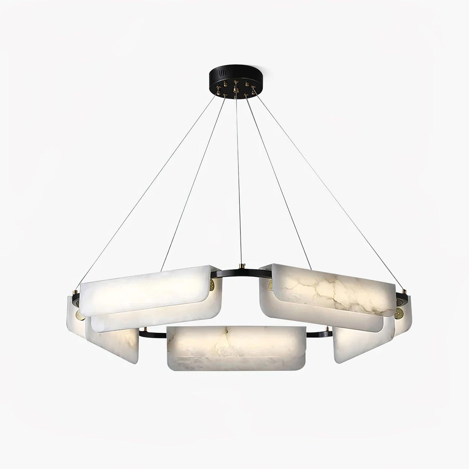 Contemporary Round Alabaster Stone Ring Chandelier with Brass Accents and Integrated LED Lighting