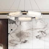 Contemporary Round Alabaster Stone Ring Chandelier with Brass Accents and Integrated LED Lighting