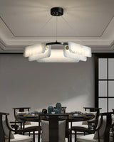 Contemporary Round Alabaster Stone Ring Chandelier with Brass Accents and Integrated LED Lighting