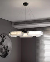 Contemporary Round Alabaster Stone Ring Chandelier with Brass Accents and Integrated LED Lighting