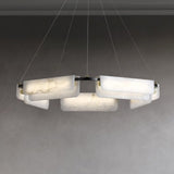 Contemporary Round Alabaster Stone Ring Chandelier with Brass Accents and Integrated LED Lighting