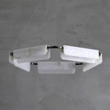 Contemporary Round Alabaster Stone Ring Chandelier with Brass Accents and Integrated LED Lighting
