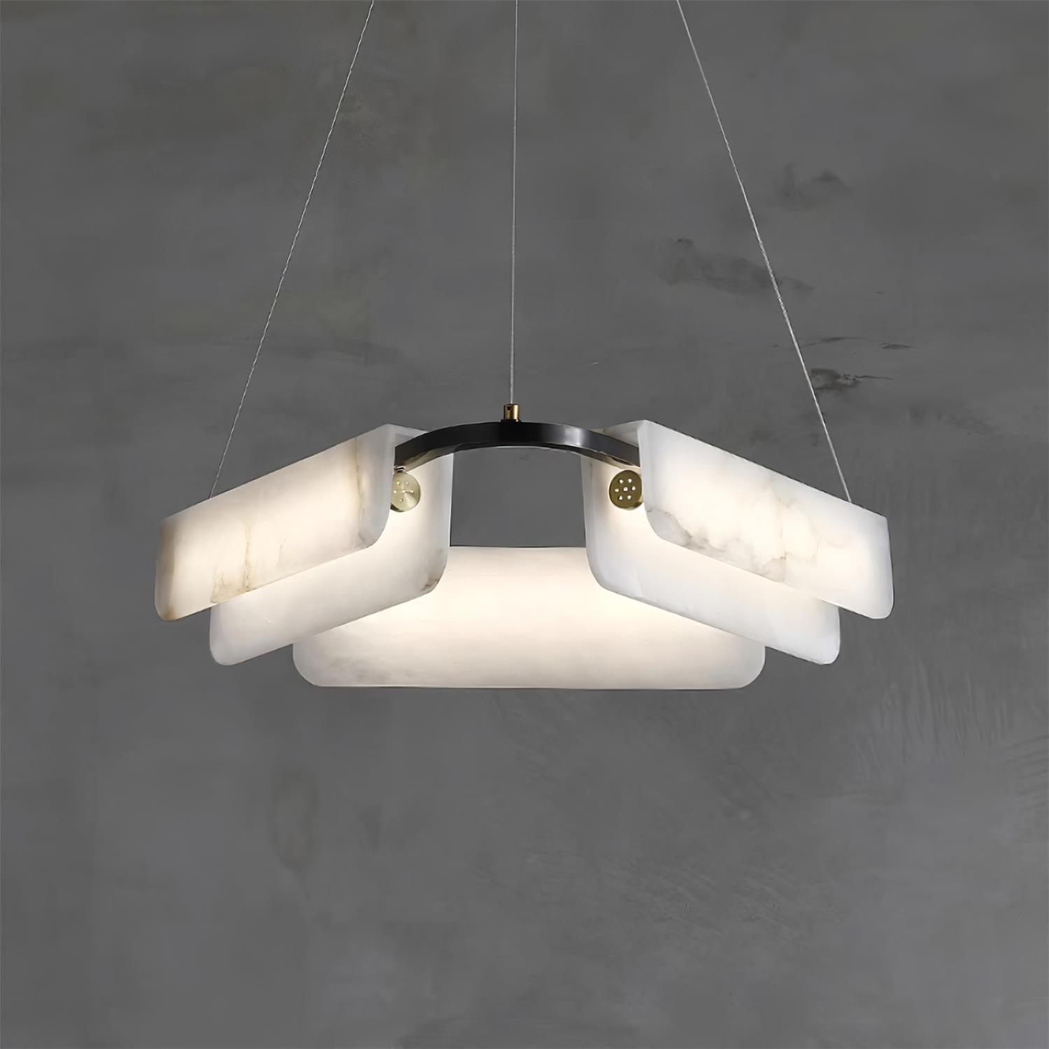 Contemporary Round Alabaster Stone Ring Chandelier with Brass Accents and Integrated LED Lighting