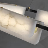 Contemporary Round Alabaster Stone Ring Chandelier with Brass Accents and Integrated LED Lighting