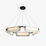 Contemporary Round Alabaster Stone Ring Chandelier with Brass Accents and Integrated LED Lighting