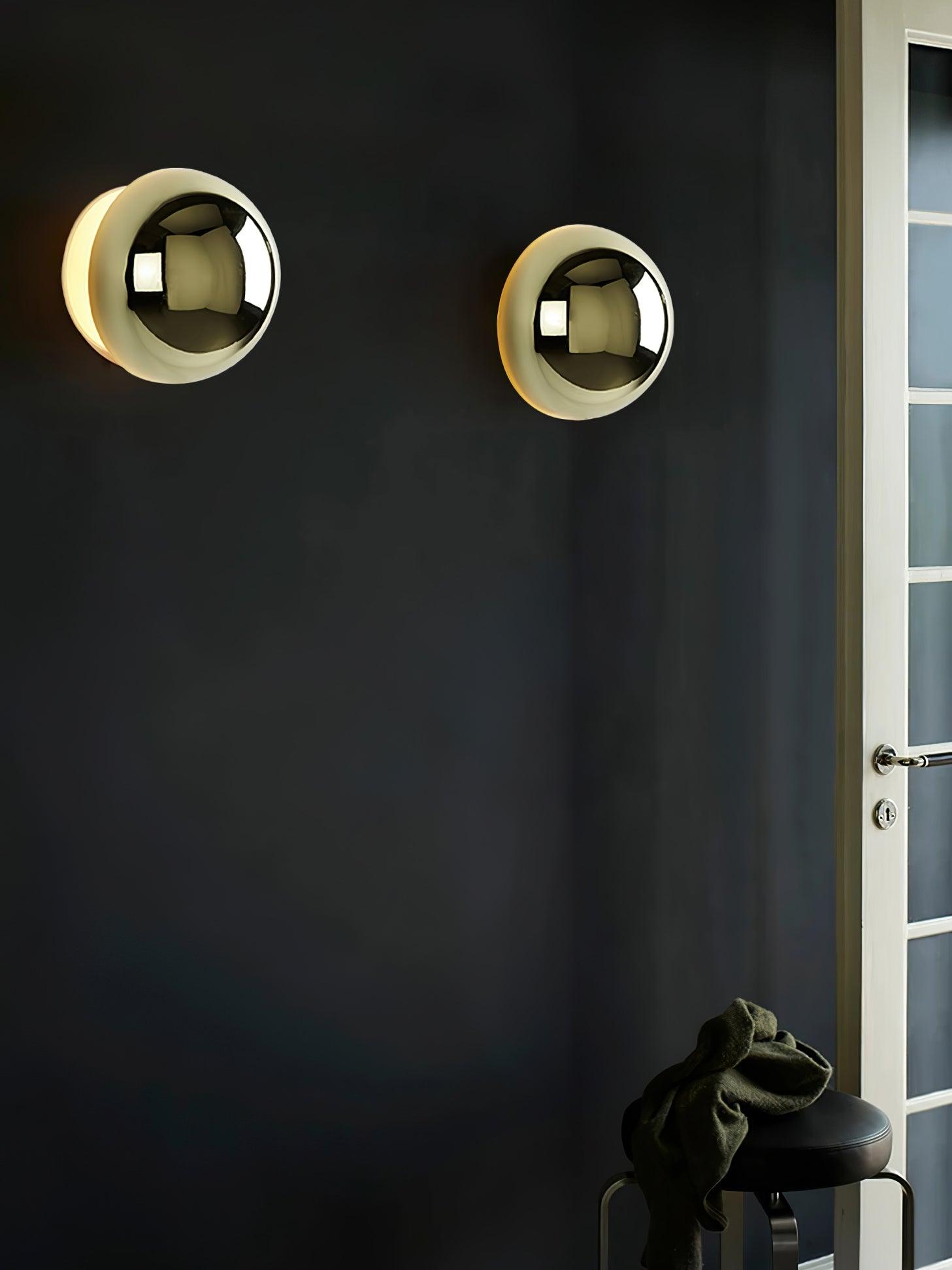 Contemporary Sphere Wall Lamp with Mirror Finish Glossy Gold LED Sconce for Home Interior