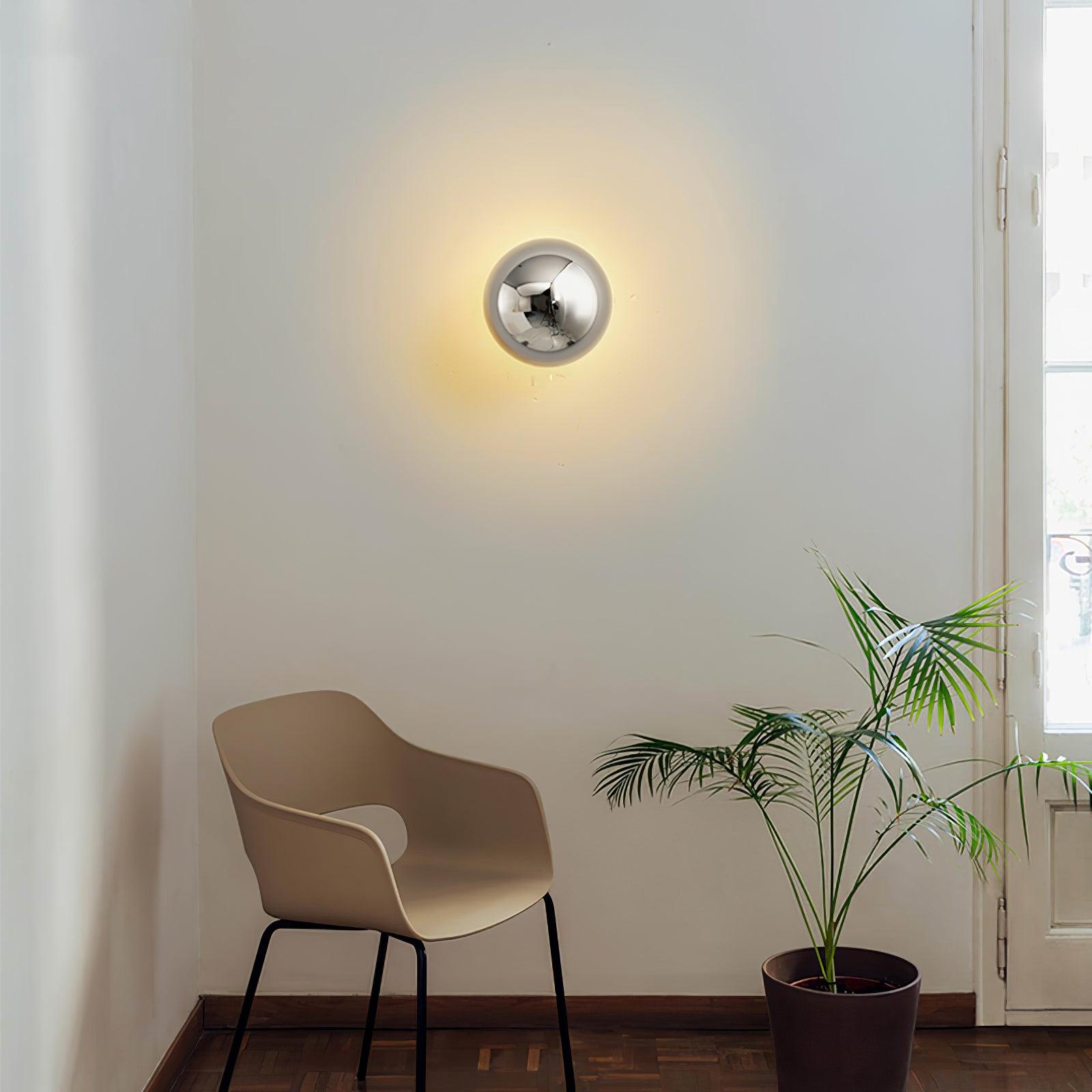 Contemporary Sphere Wall Lamp with Mirror Finish Glossy Gold LED Sconce for Home Interior